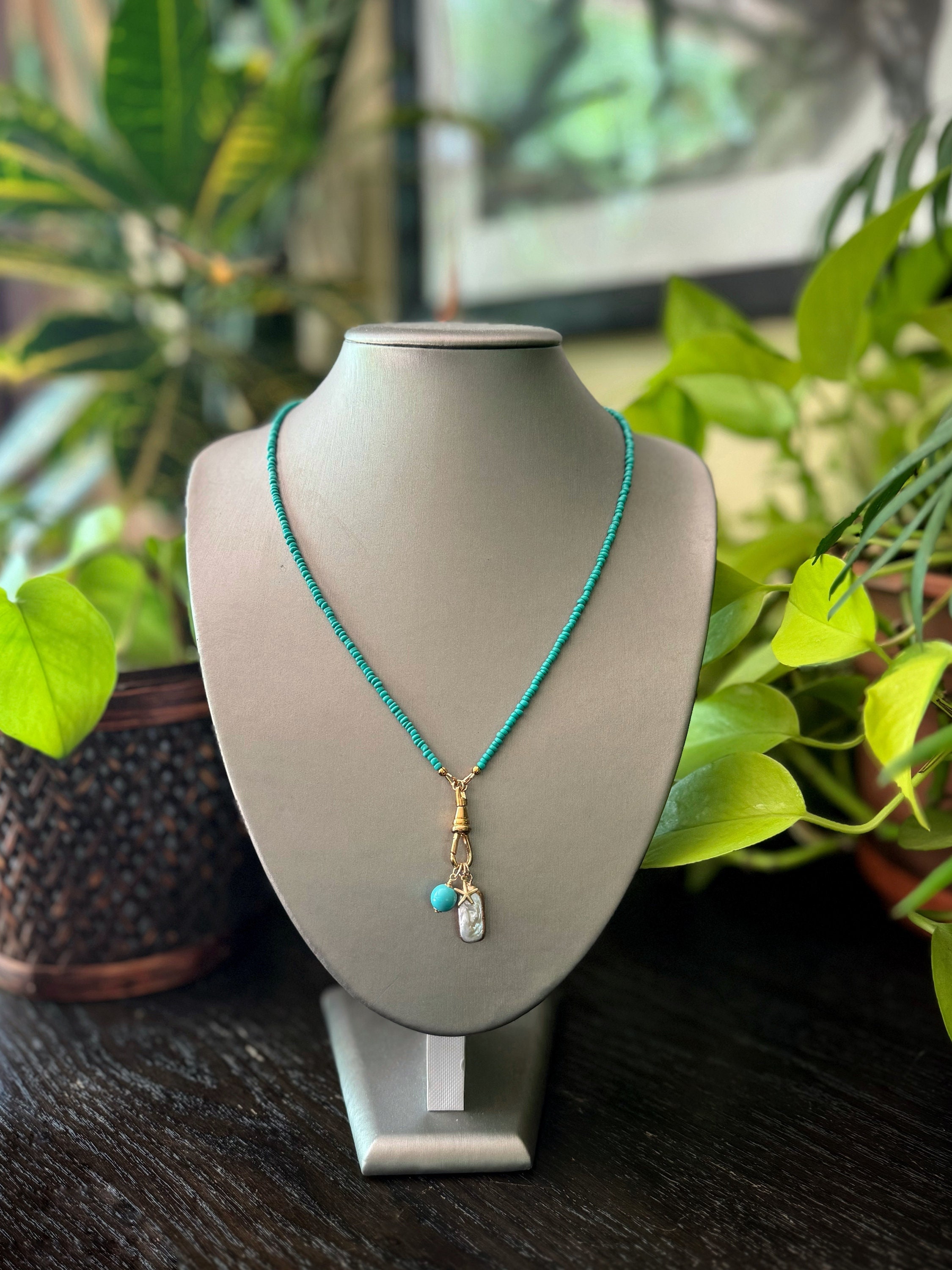 Collier Vintage Perles De Rocaille Turquoise & Lapis Lazuli - Bijou Ethnique Fait Main