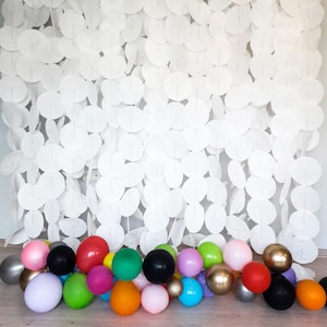 White Paper Circle Garland, Birthday Backdrop, Baby Shower Hanging Circle, White Bridal Garland, Event White Backdrop,