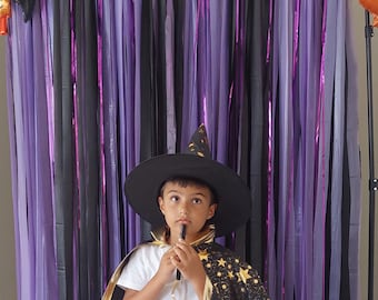 Spooky Halloween Fringe Backdrop: Black, Purple, Lilac Streamers