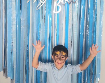 3-Pack Blue & Orange Foil Fringe Curtains - Party Backdrop Decor, 3.28x6.56 Ft, Photo Booth Tinsel Streamers