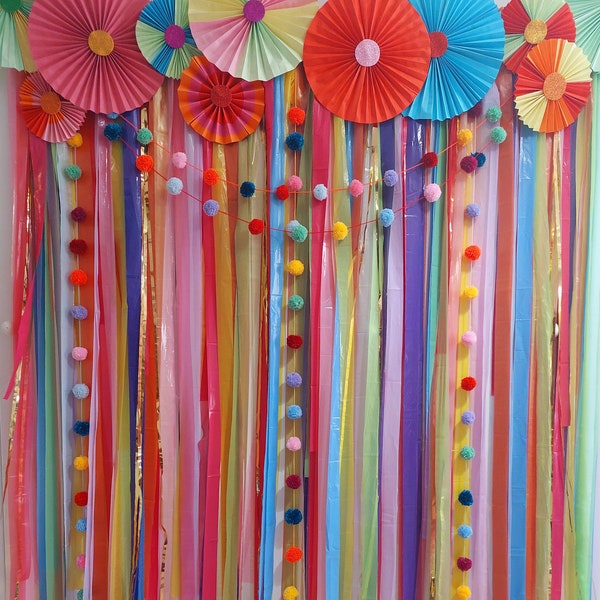 Colorful Streamer Backdrop, Fiesta Party Decor, Wedding Ceremony Curtain, Photography Backround, Bachelorette Party, Birthday Photobooth