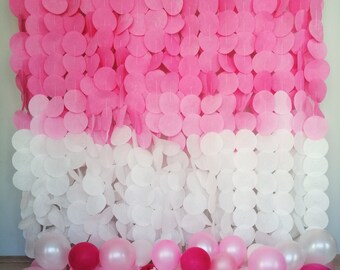 Ghirlanda di cerchi di carta Ombre fucsia, decorazioni per foto di compleanno, sfondo Ombre, baby shower per ragazze, ombre colorate fucsia, idee per feste colorate