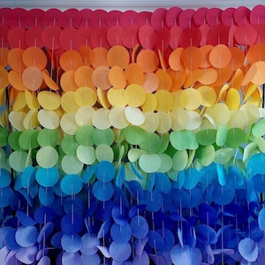 Ghirlanda arcobaleno per feste, ghirlanda di cerchi di carta sfumati, sfondo per baby shower, decorazioni colorate per feste di compleanno, sfondo per feste nuziali, festa per bambine