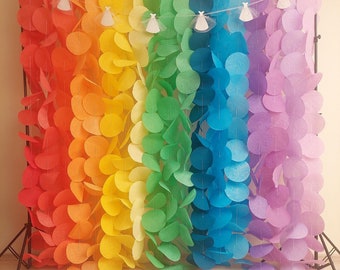 Rainbow Paper Circle Backdrop: Party Photo Booth Garland