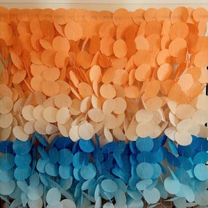 Ghirlanda di cerchi di carta sfumata, sfondo arancione e blu, decorazioni per baby shower, decorazioni da parete per cameretta dei bambini, ghirlanda per feste scolastiche, sfondo per feste di compleanno