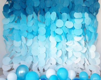 Ombre Paper Circle Garland, Blue Birthday Party Curtain, Boy Baby Shower Decor, Photography Backround, Blue Ombre Backdrop, Kid Party Screen