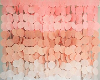 Ghirlanda di cerchi di carta Ombre blush, sfondo per baby shower, decorazioni per feste blush, cabina fotografica rosa blush, sfondo nuziale blush, compleanno rosa blush