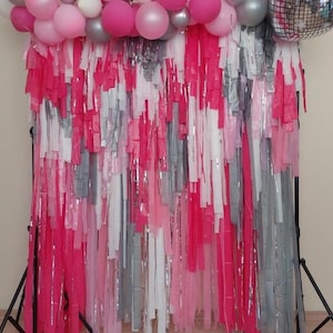 Pink Fringe Backdrop: Baby Shower, Bachelorette, Bridal Decor