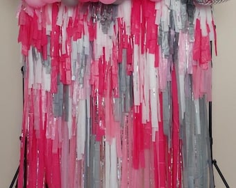 Pink Fringe Backdrop: Baby Shower, Bachelorette, Bridal Decor