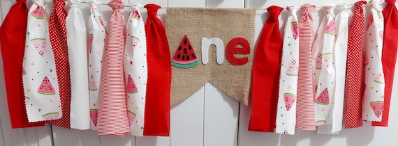 Jute-Banner Zum 1. Geburtstag Mit Wassermelonen-Motiv – Handgefertigt, Süßes Dekoration Für Mottoparty
