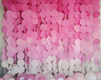 Pink Ombre Paper Circle Garland, Birthday Photo Backdrop, Baby Shower, Pink Ombre Backdrop, Hanging Circle Garland, Birthday Wall Ideas Pink