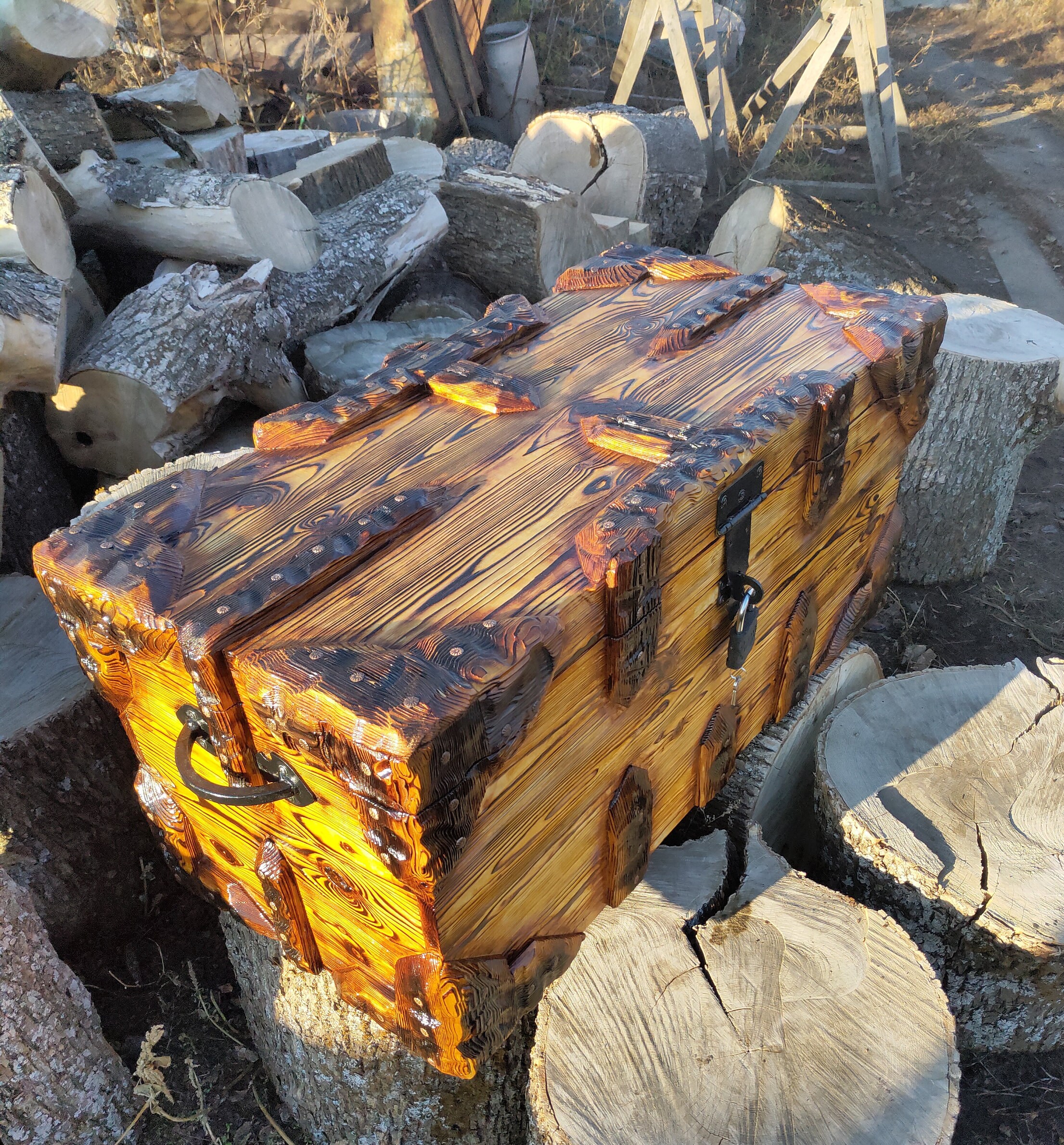 Large Treasure Chest Rustic Chest With Lock Handcrafted Wood Etsy