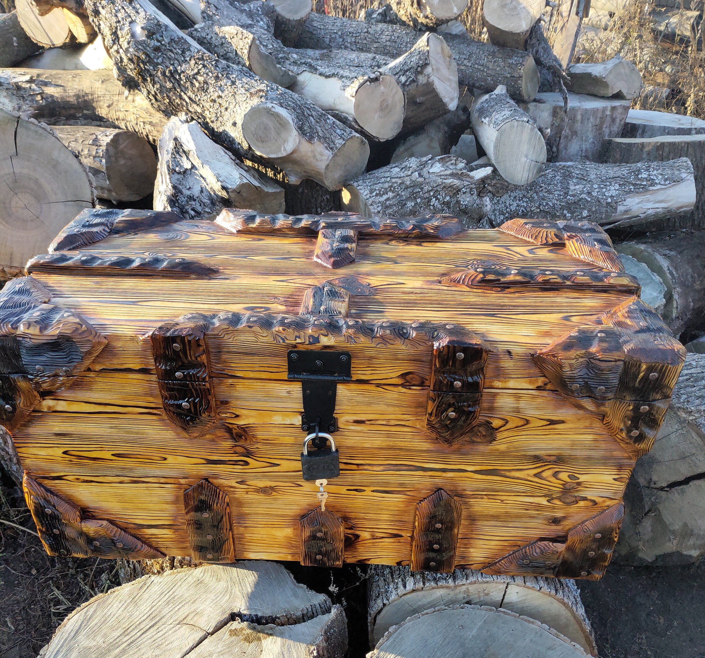 Large Treasure Chest Rustic Chest with Lock Handcrafted wood Etsy