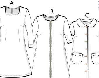 KAROLINA dress EU-sizes 34 – 46, pdf sewing pattern. Moderate sewing skills. Print on A4 or Letter.