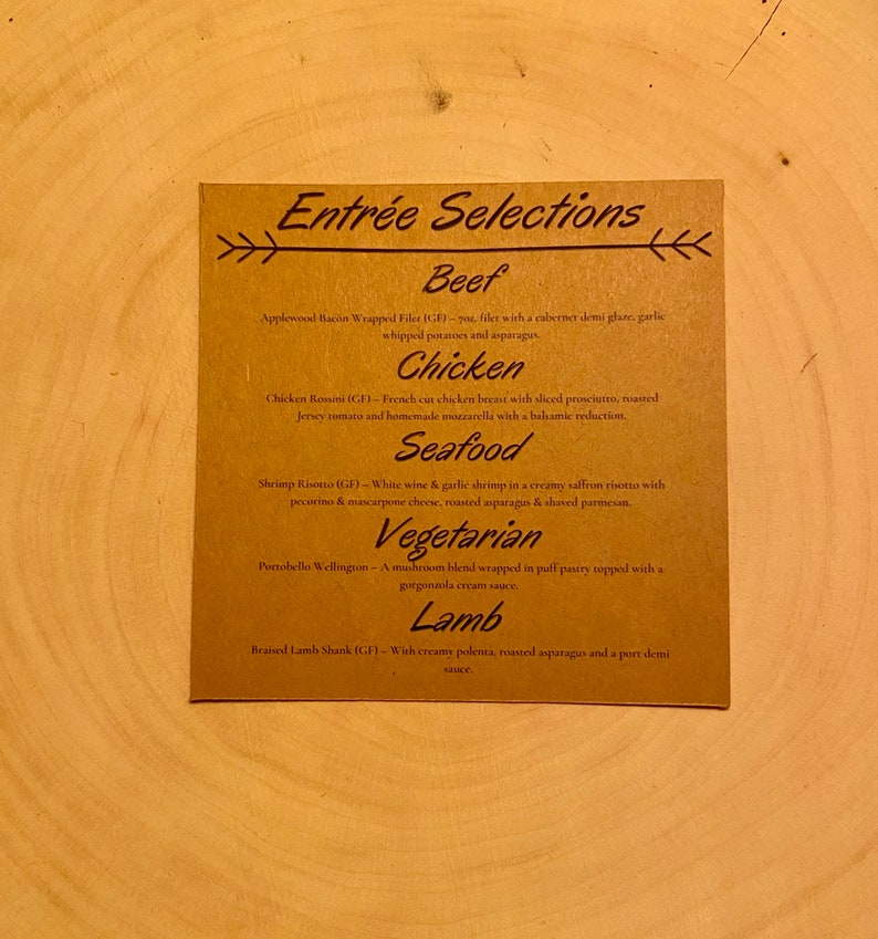 Entree Selection Menu Cards 100 cards Etsy