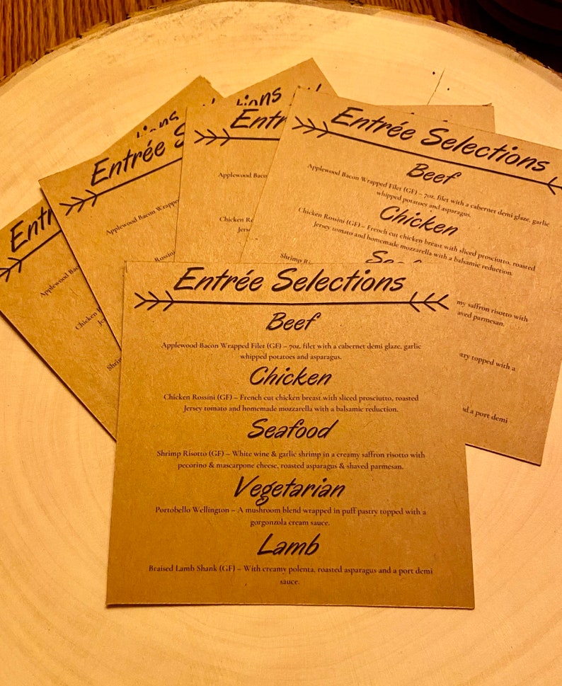 Entree Selection Menu Cards 100 cards Etsy