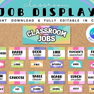 Editable Rainbow Classroom Job Display Canva Template