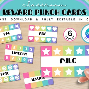 Rainbow Reward Punch Cards Canva Template | Incentive Loyalty Card for Parents or Teachers | Classroom Teacher Resource | Student Management