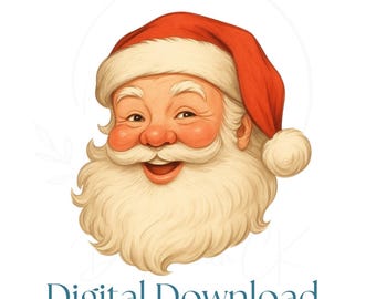 Vintage Santa Clipart PNG | Retro Christmas Santa Face | Holiday Sublimation Design | Digital Download