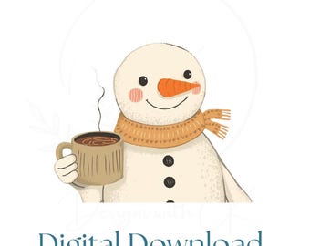 Cozy Snowman Hot Cocoa SVG PNG | Digital Download | Winter Snowman Illustration | Christmas Sublimation