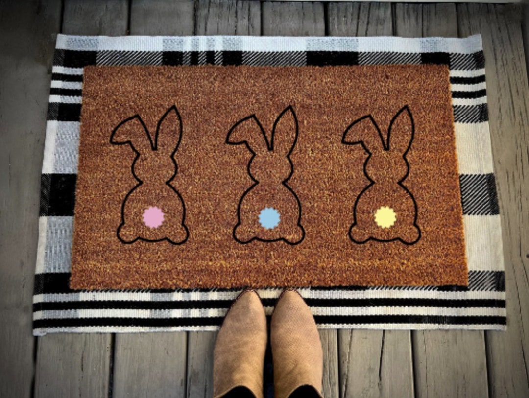 Bunny Doormat Doormat Outdoor Mat Easter Doormat Outdoor Decor