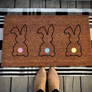 Bunny Doormat | Welcome Doormat | Outdoor Mat | Easter Doormat | Outdoor Decor | Coir Doormat | Bunny Tail | Spring Doormat