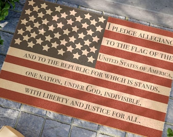 Patriotic Doormat | Pledge Allegiance | Welcome Mat for Front Door | Veteran Gift | Independence Day Decor | USA Flag Rug | Fourth of July