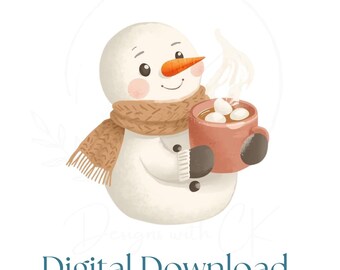 Cozy Snowman Hot Cocoa SVG PNG | Digital Download | Winter Snowman Illustration | Christmas Sublimation