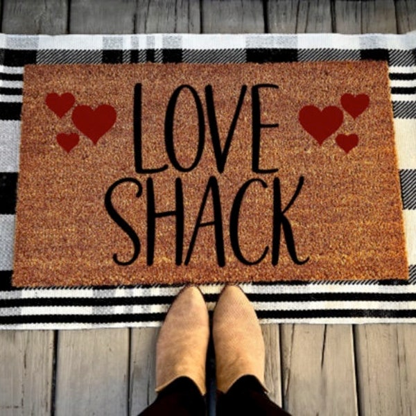 Love Shack Doormat | Love Doormat | Outdoor Mat | Valentines Doormat | Holiday Decor | Coir Doormat | Welcome Mat