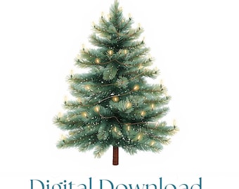 Vintage Christmas Tree Clipart PNG SVG | Christmas Tree with Lights & Bow | Holiday Sublimation Art | Digital Download