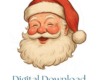 Vintage Santa Clipart PNG | Retro Christmas Santa Face | Holiday Sublimation Design | Digital Download