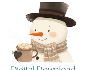 Cozy Snowman Hot Cocoa SVG PNG | Digital Download | Winter Snowman Illustration | Christmas Sublimation