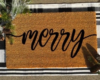 Merry Doormat | Winter Rug | Outdoor Mat | Christmas Doormat | Coir Doormat | Welcome Mat | Merry Christmas Decor