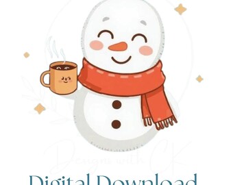 Cozy Snowman Hot Cocoa SVG PNG | Digital Download | Winter Snowman Illustration | Christmas Sublimation