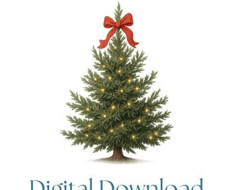 Vintage Christmas Tree Clipart PNG SVG | Christmas Tree with Lights & Bow | Holiday Sublimation Art | Digital Download