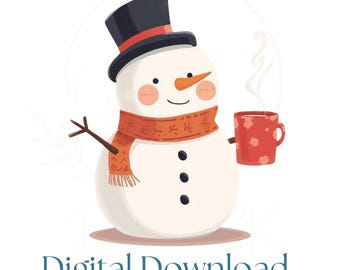 Cozy Snowman Hot Cocoa SVG PNG | Digital Download | Winter Snowman Illustration | Christmas Sublimation