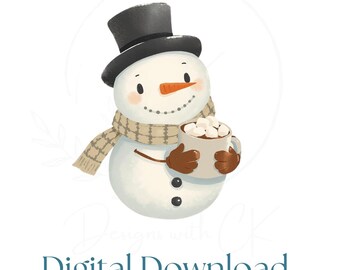 Cozy Snowman Hot Cocoa SVG PNG | Digital Download | Winter Snowman Illustration | Christmas Sublimation