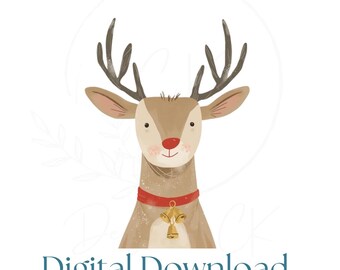 Cute Reindeer Clipart PNG | Christmas Deer Illustration | Red Nose Reindeer Sublimation | Digital Download