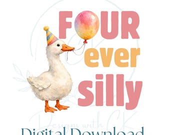 Watercolor Goose Birthday Card, Four Ever Silly Design (Digital Download)