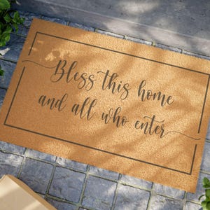 Bless This Home Doormat | Personalized Entryway Mat | Rustic Welcome Mat for Home | Housewarming Gift | Farmhouse Decor | Religous Decor