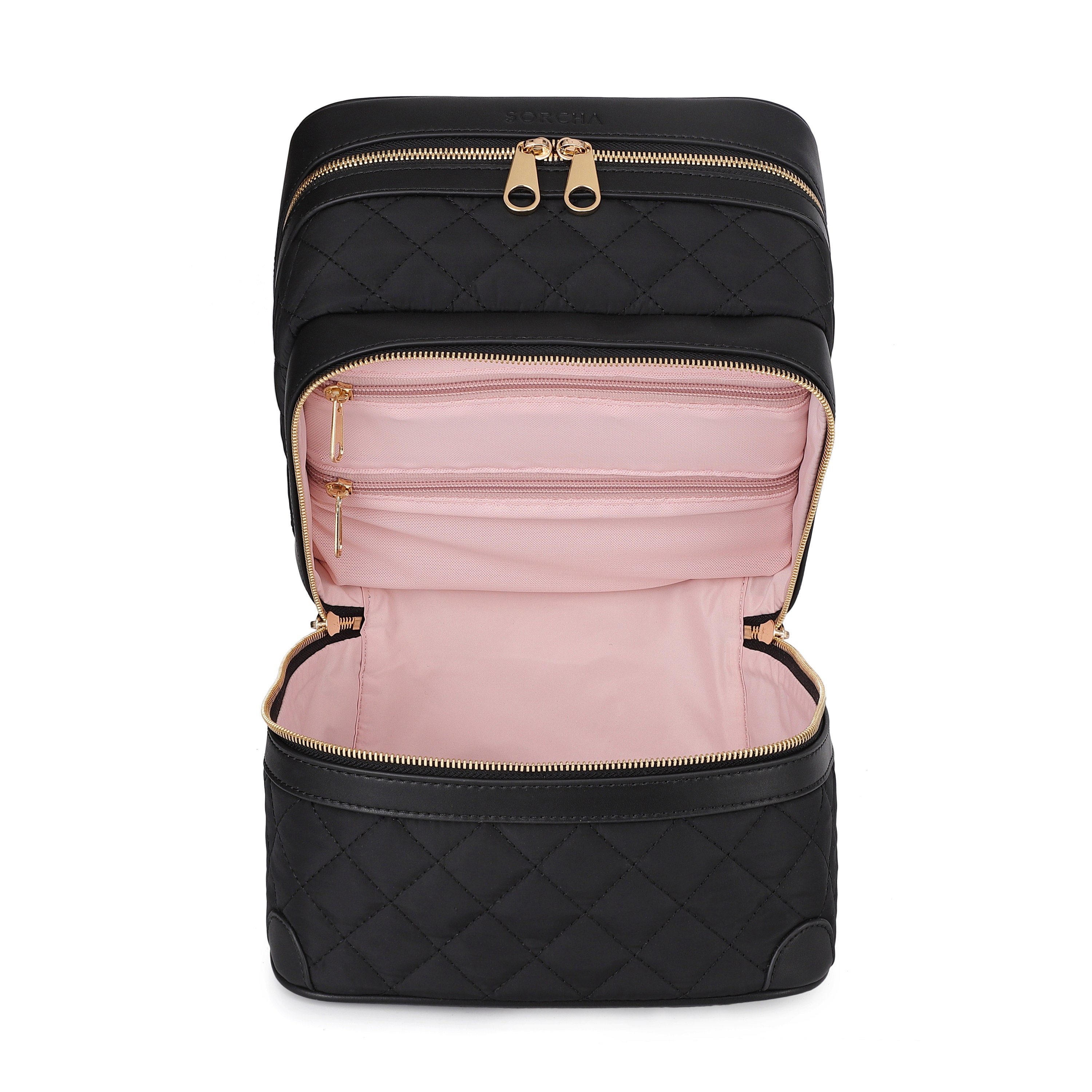 Trousses De Rangement Vernis à Ongles – Cuir Végan Rose – Avec Poignée, Fermeture éclair – Neuf