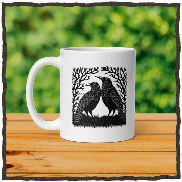 Wild nature raven coffee mug Vintage cawfee crow cup Mystical crow home decor Cottagecore bird lover gift Ceramic mug holiday gift for women
