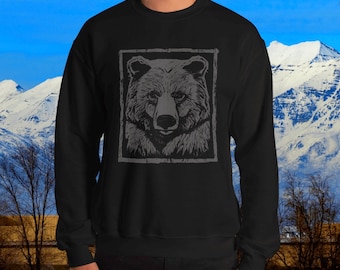 Rustic grizzly bear hiking sweatshirt Black bear camping shirt Hunting gift for him Brown bear animal lover tshirt Pullover for women or men