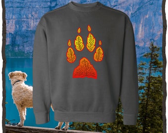 Dog nature lover Comfort Colors sweatshirt Fall leaves wolf paw print hiking sweater Cottagecore gift for mom dad Pullover camping shirt her