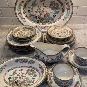 J & G Meakin Indian Tree Dinnerware, Platter, Plates, Bowls, Cups, Gravy