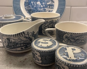 Currier & Ives by Royal China Co. The Old Grist Mill Blue and White
