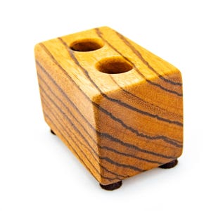 African Zebrawood Double Pen Holder Stand Wooden Block Artisan Handcrafted Wood