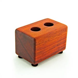 African Padauk Double Pen Holder Stand Wooden Block Artisan Handcrafted Wood
