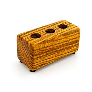 African Zebrawood Triple Pen Holder Stand Wooden Block Artisan Handcrafted Wood