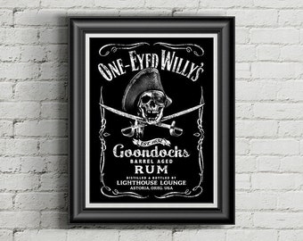 One-Eyed Willy's Rum Poster, Wall & Bar Decor